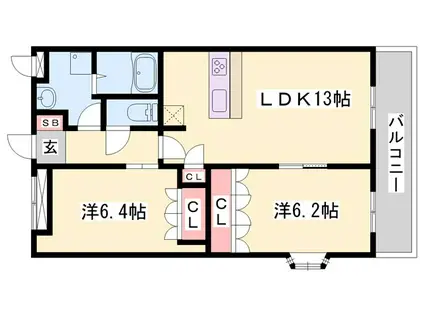コンフォルト スクエア(2LDK/2階)の間取り写真
