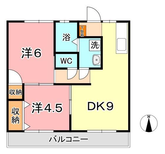 グランアムールもず I(2DK/1階)の間取り写真