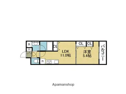 スプランディッド上本町ウエストII(1LDK/11階)の間取り写真