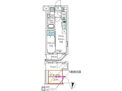 プライムブリス中野富士見町II(1DK/1階)の間取り写真