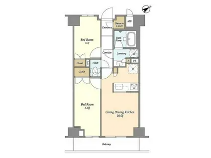市谷台町坂フロント(2LDK/2階)の間取り写真
