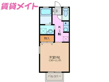 ラ・ルミエールA棟(1K/2階)の間取り写真