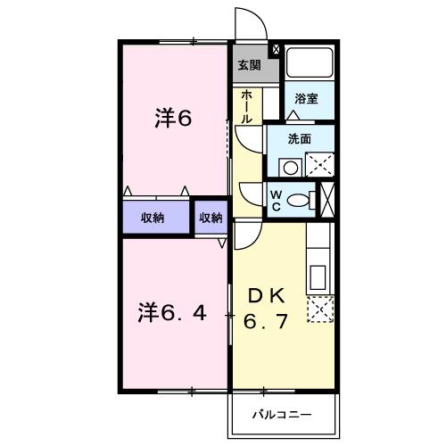 ヴィレッジ龍馬C(2DK/2階)の間取り写真