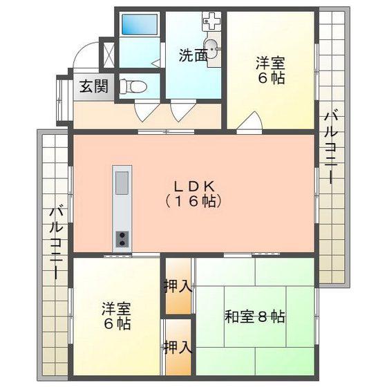 フローラII(3LDK/3階)の間取り写真