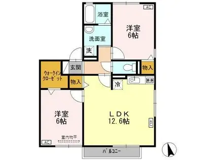 ヴィラ・アネシスA棟(2LDK/2階)の間取り写真