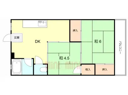 阪神本線 千船駅 徒歩7分 4階建 築45年(2DK/3階)の間取り写真