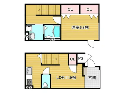 CALM SEIS(1LDK/1階)の間取り写真