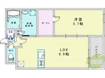 ウェルスクエア豊中本町(1LDK/3階)の間取り写真