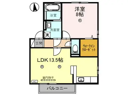 リビングタウン福 B棟(1LDK/2階)の間取り写真