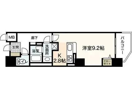 ラルウェンディ縮景園前 ウエスト(1K/4階)の間取り写真