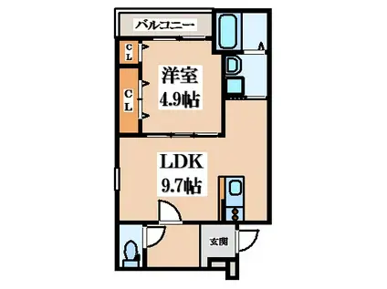 フジパレス花園中央公園南II番館(1LDK/1階)の間取り写真