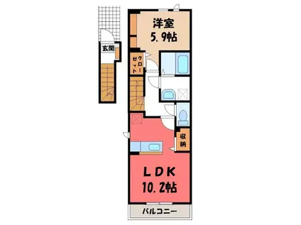 ラフォーレ足利II(1LDK/2階)の間取り写真