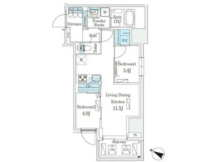 アーバンブリーズ恵比寿(2LDK/11階)の間取り写真