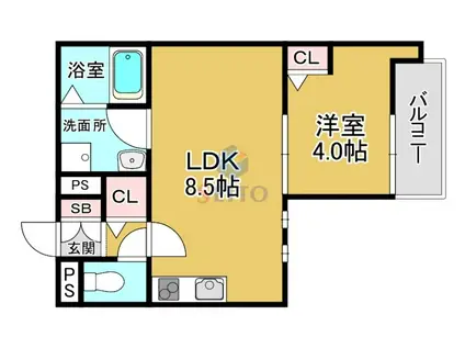 HGS服部天神(1LDK/3階)の間取り写真