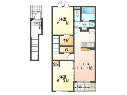 ル・ポール南新町(2LDK/2階)の間取り写真