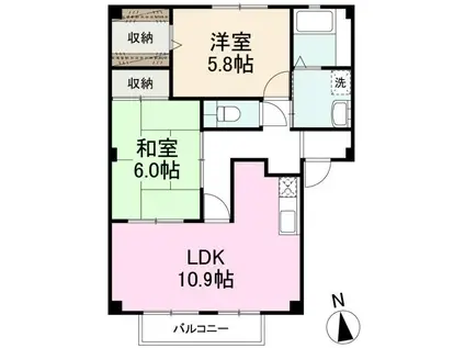 フォブール幸(2LDK/3階)の間取り写真