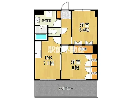 フィールリバーヒルズI(2DK/1階)の間取り写真