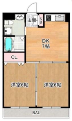 レジェンド(2DK/3階)の間取り写真
