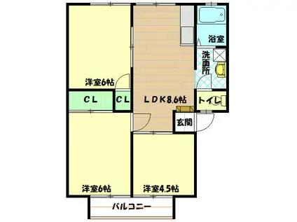 ハウス・オブ・ブーケA(3LDK/1階)の間取り写真