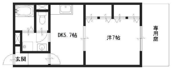 ウエストヴィラ(1DK/1階)の間取り写真
