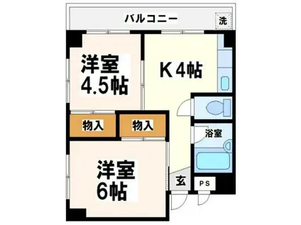 京西ビル(2DK/5階)の間取り写真