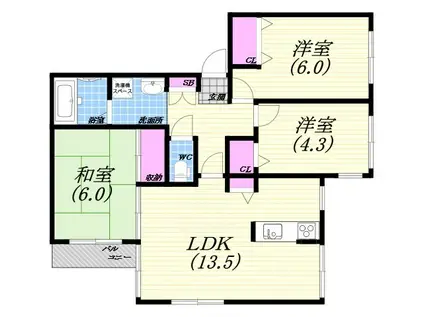 ベルシオン(3LDK/2階)の間取り写真