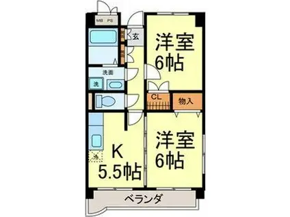 ヴァンコーポ大赤見(2K/2階)の間取り写真