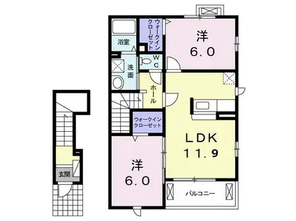アットホームひまわりII(2LDK/2階)の間取り写真