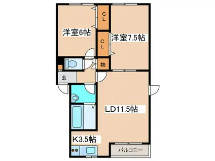 ファミーユエザンスII(2LDK/1階)の間取り写真
