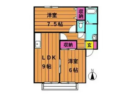 レイモンドサンヴィレッジB棟(2DK/1階)の間取り写真