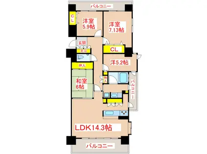 トーカンマンション鴨池通(4LDK/4階)の間取り写真