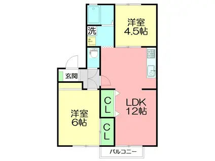サンヒルズ峯尾I(2LDK/2階)の間取り写真