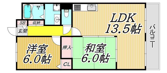 ロイヤル塚口(2LDK/8階)の間取り写真