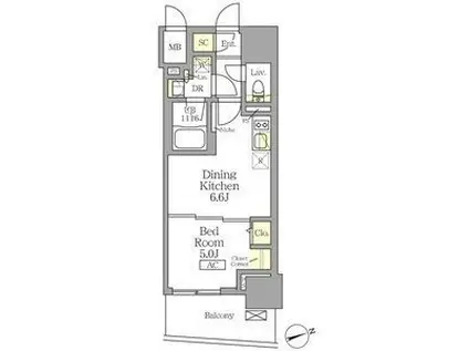 テラス北千住(1DK/8階)の間取り写真