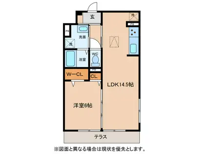 LA VILLA五個荘 A棟(1LDK/1階)の間取り写真