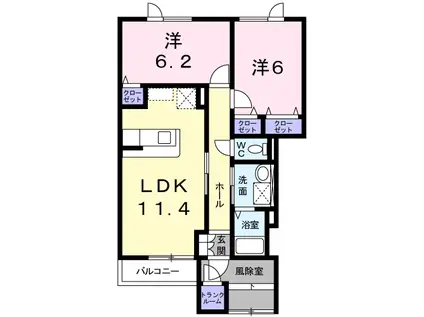 滝川市黄金町東1丁目2LDKアパート1階(2LDK/1階)の間取り写真