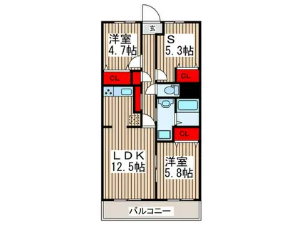ランドロードUA棟(2SLDK/1階)の間取り写真