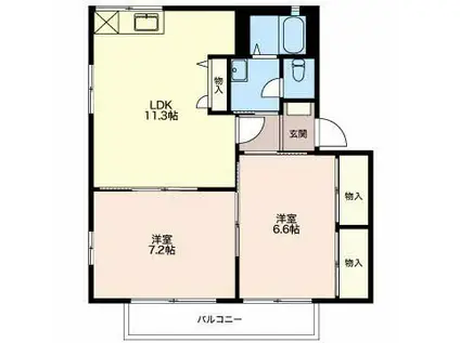 ディアスブリッツァ B(2LDK/2階)の間取り写真