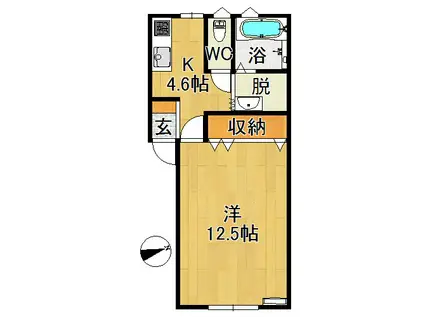 ベルクレール南川端(1K/2階)の間取り写真