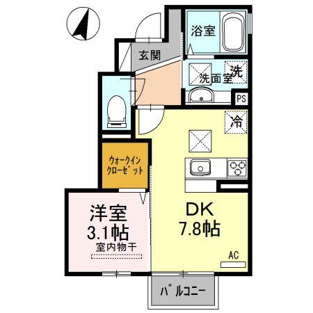 スフェール823 B棟(1DK/1階)の間取り写真
