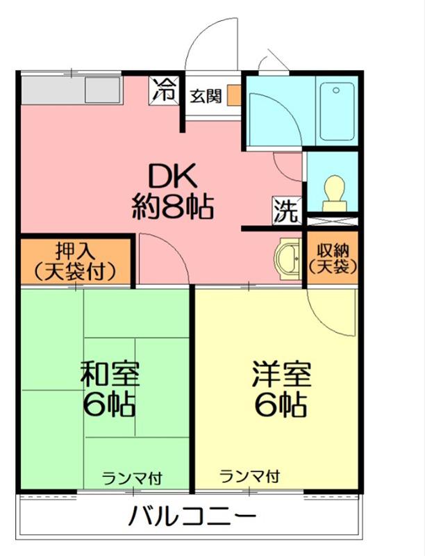 カクヨーガーデン足柄I(2DK/2階)の間取り写真