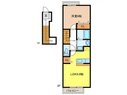 フローラ西館(1LDK/2階)の間取り写真