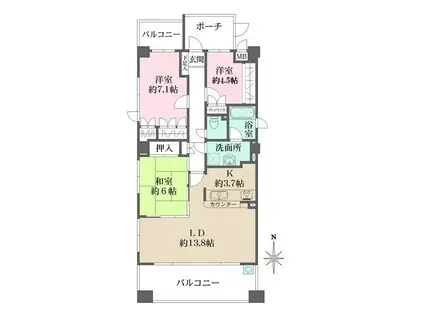 アールヴェール夙川(3LDK/6階)の間取り写真