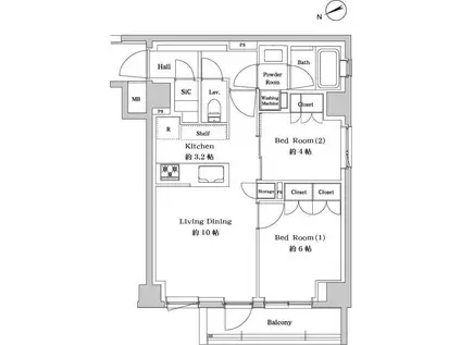 オープンレジデンシア尾山台(2LDK/4階)の間取り写真