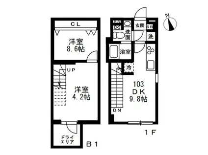 ノゾミオ祐天寺(2DK/B1階)の間取り写真