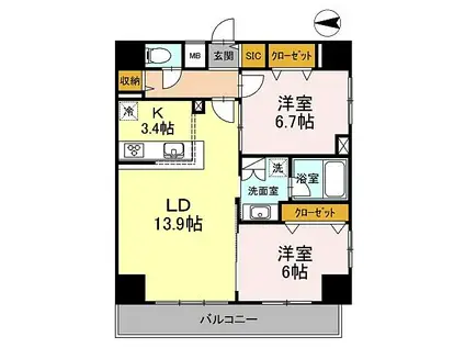 D-ROOM WASEDA(2LDK/11階)の間取り写真