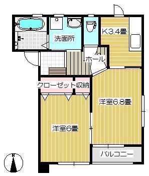 プロバンス堤ヶ丘(2K/2階)の間取り写真