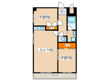 信和リッチ(2LDK/4階)の間取り写真