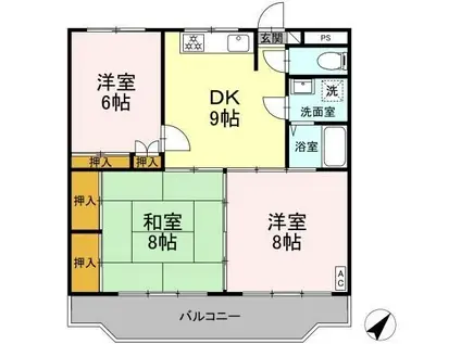 ビアン本間II(3DK/4階)の間取り写真