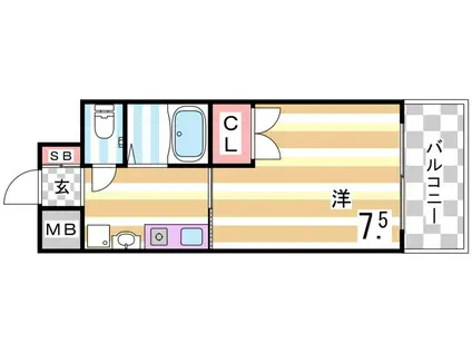 エスポワール三宮パートII(1K/4階)の間取り写真